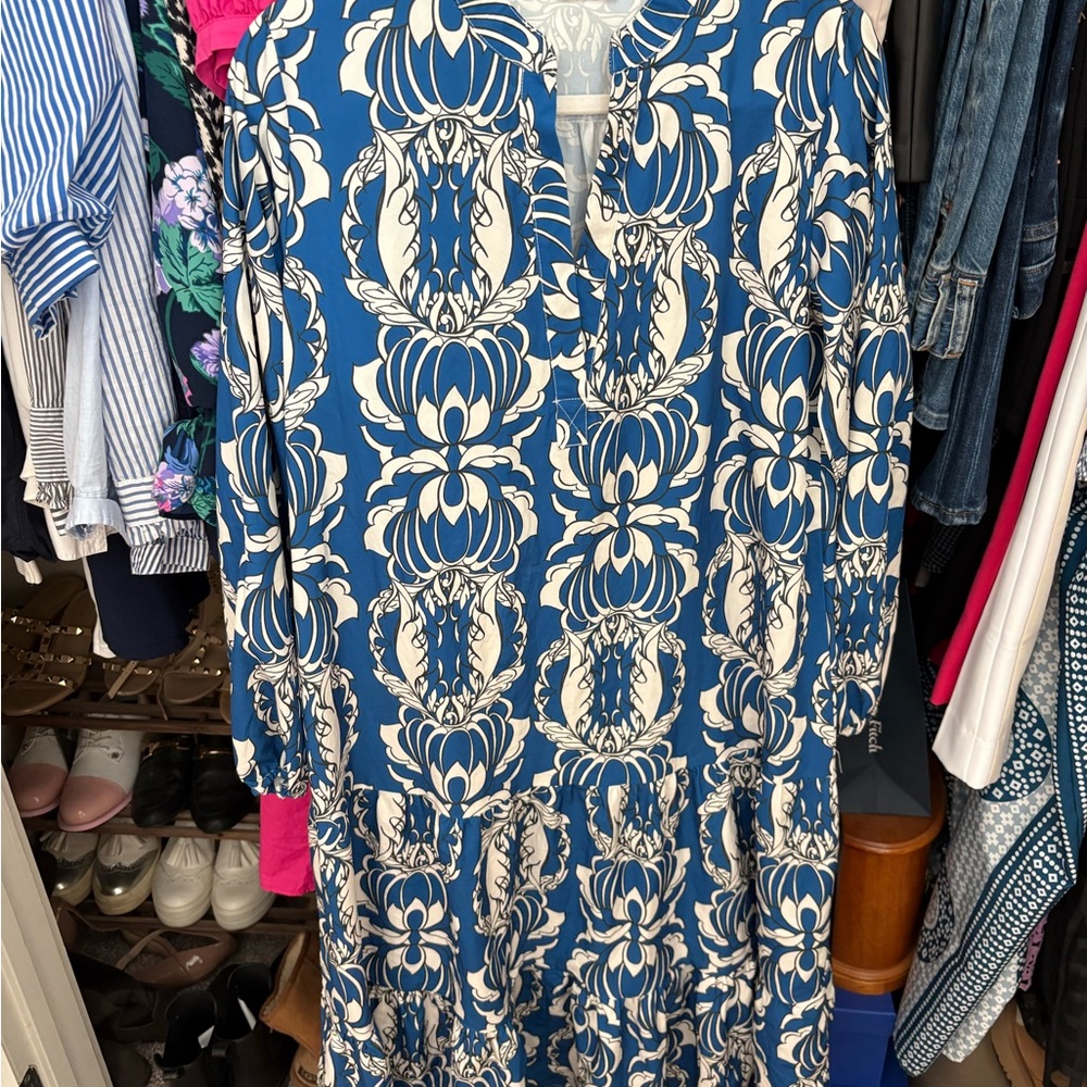Sunday up Blue and White Patterned Maxi Dress